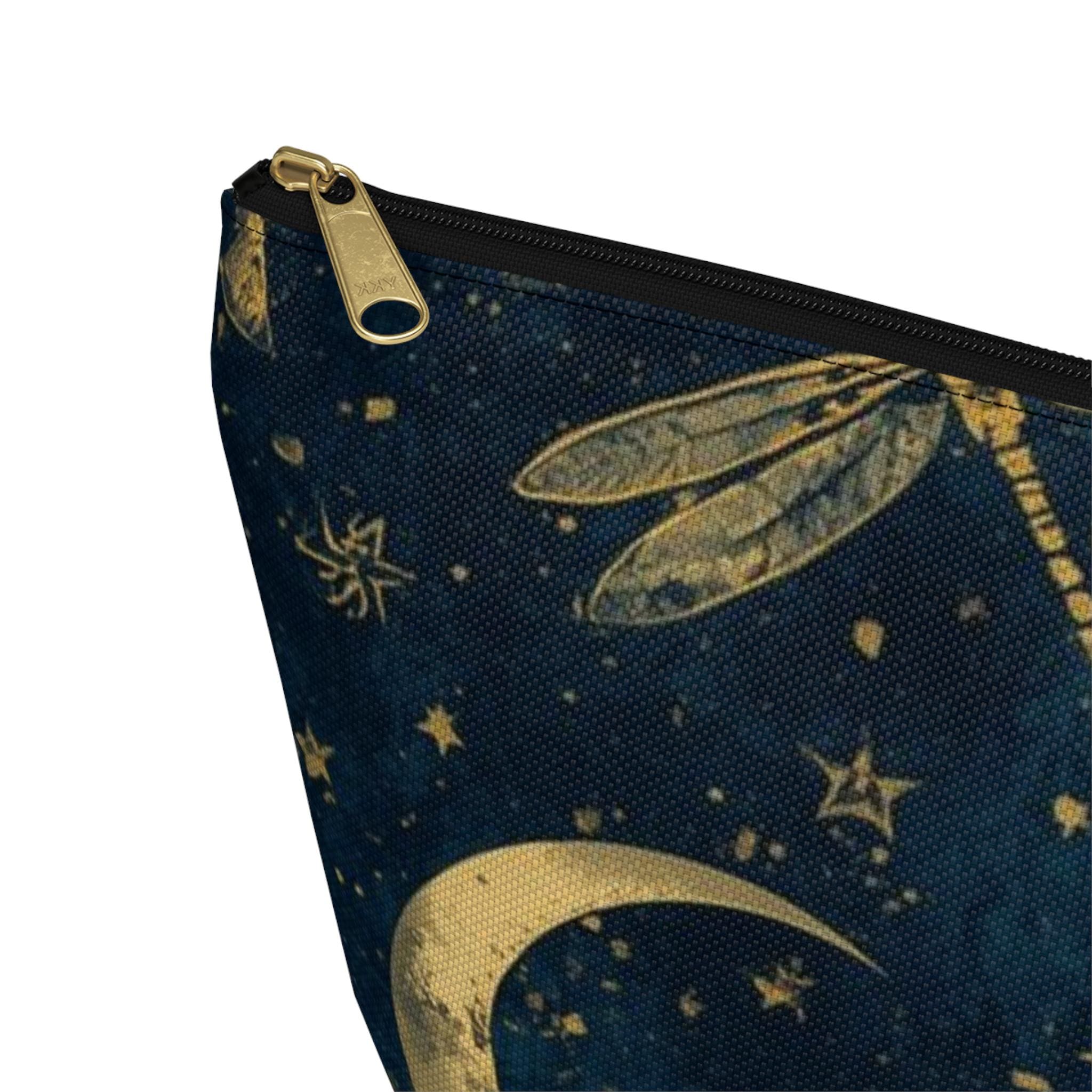 Celestial Moon & Stars Navy Blue Zipper Pouch | Cosmic Makeup Bag