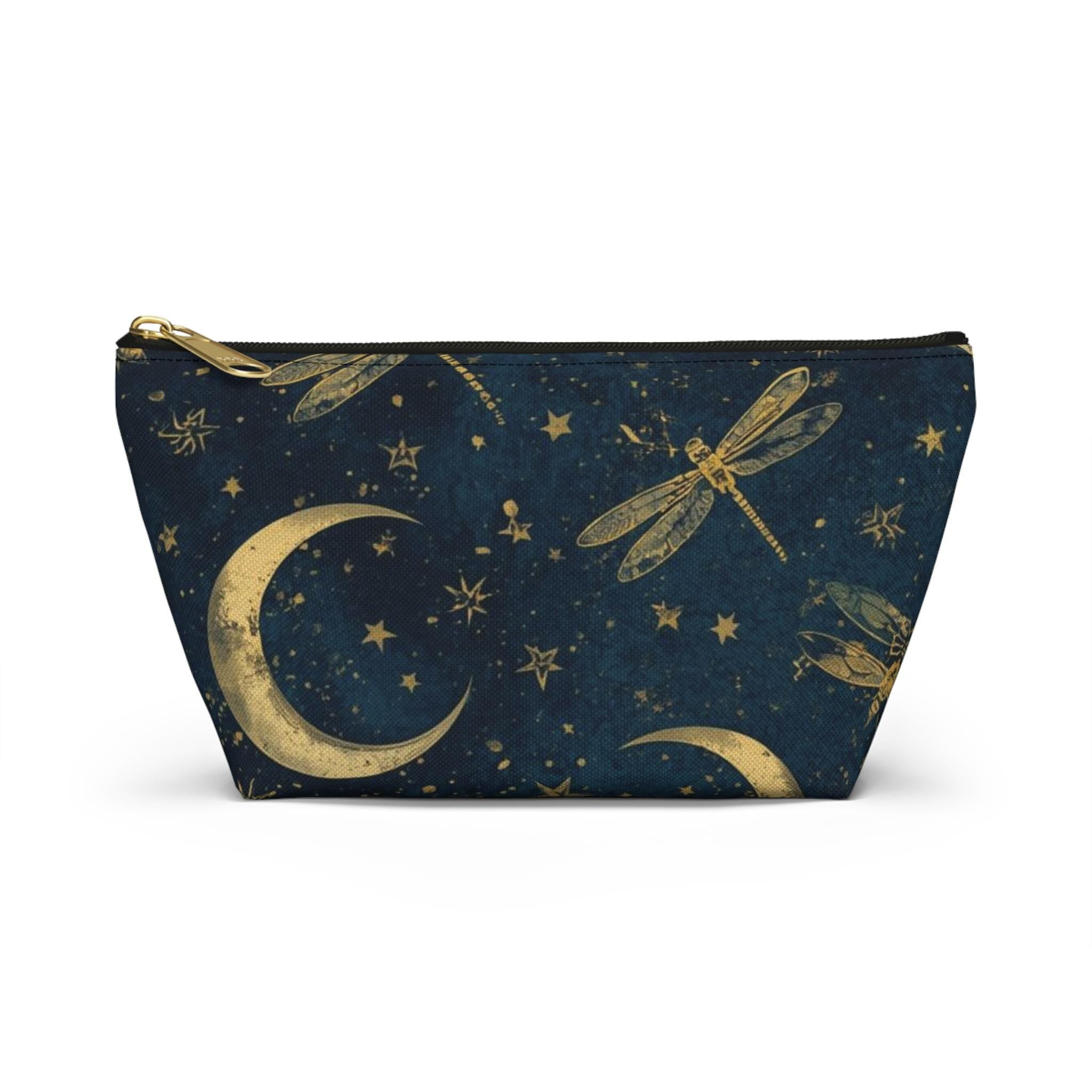 Celestial Moon & Stars Navy Blue Zipper Pouch | Cosmic Makeup Bag