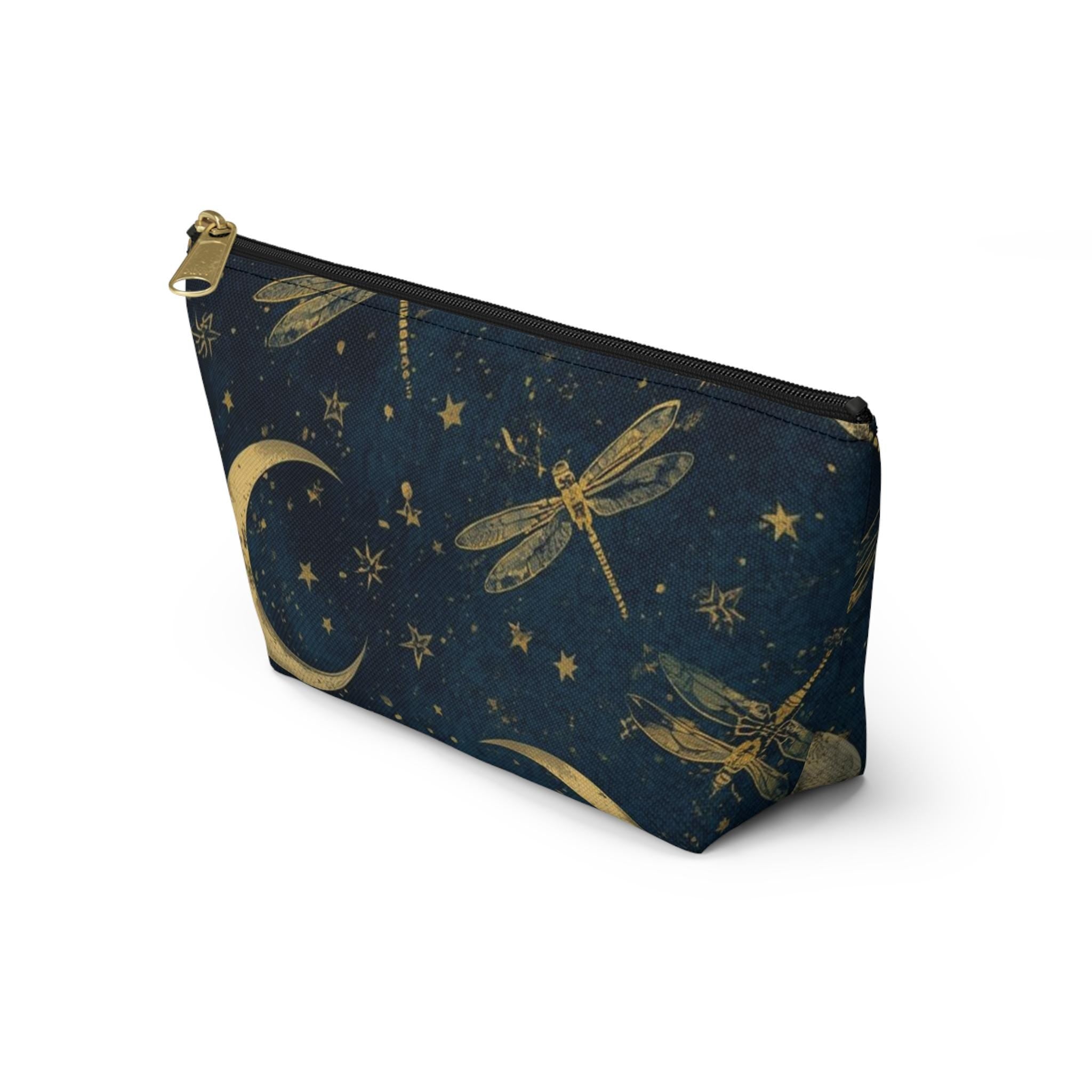 Celestial Moon & Stars Navy Blue Zipper Pouch | Cosmic Makeup Bag