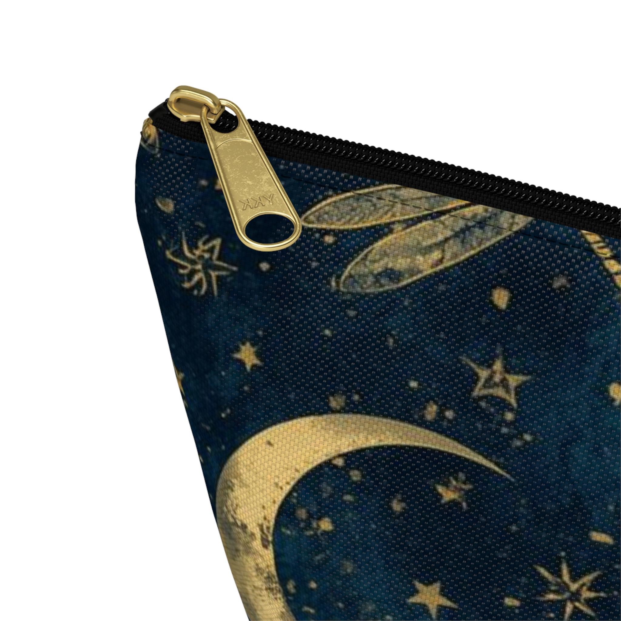 Celestial Moon & Stars Navy Blue Zipper Pouch | Cosmic Makeup Bag