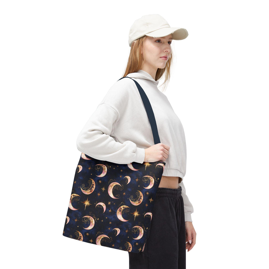 Celestial Moon Pattern Tote | Crescent Moons Stars Night Sky