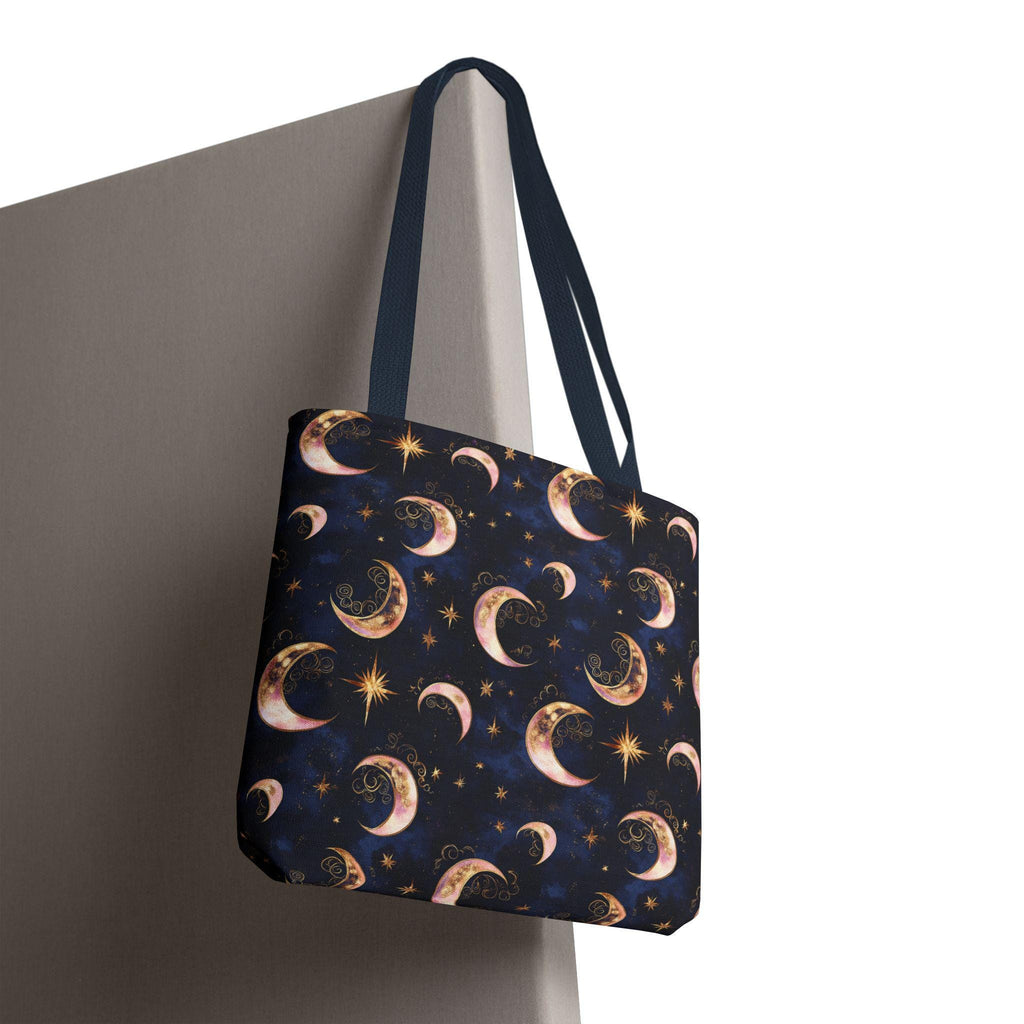 Celestial Moon Pattern Tote | Crescent Moons Stars Night Sky