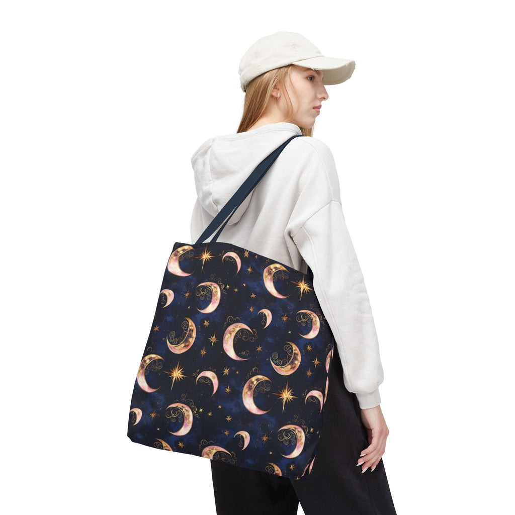 Celestial Moon Pattern Tote | Crescent Moons Stars Night Sky
