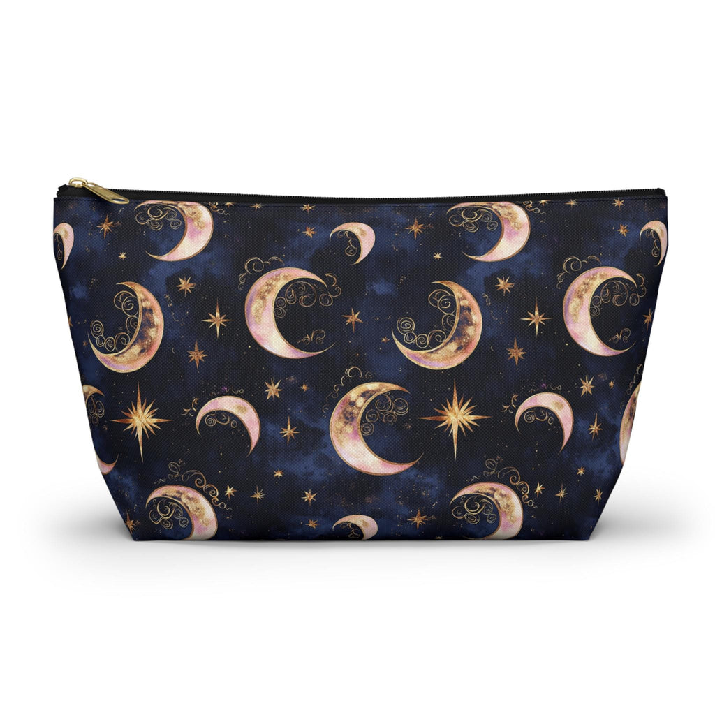 Moon Phase Pattern Accessory Pouch | Crescent Moon Stars Cosmetic Bag