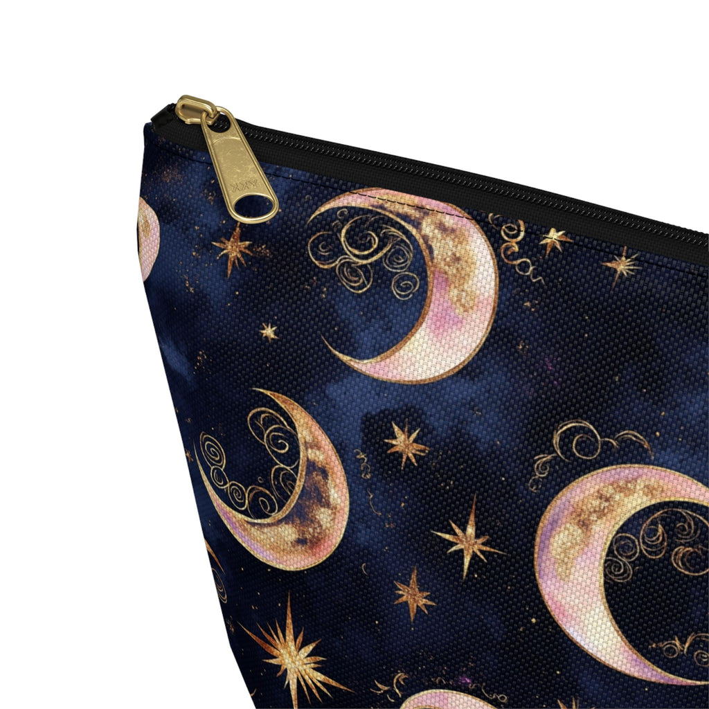 Moon Phase Pattern Accessory Pouch | Crescent Moon Stars Cosmetic Bag
