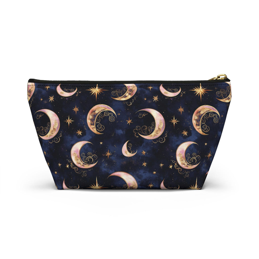 Moon Phase Pattern Accessory Pouch | Crescent Moon Stars Cosmetic Bag