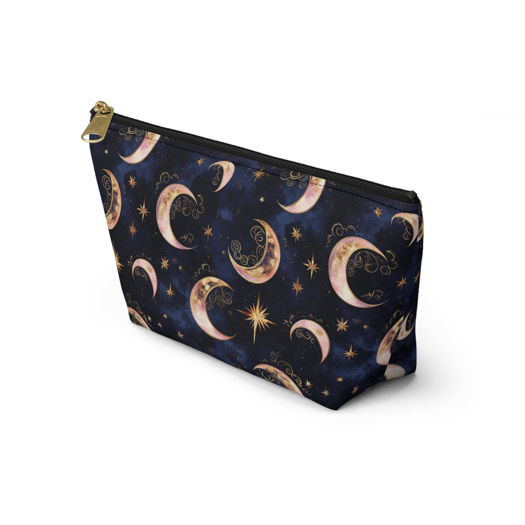 Moon Phase Pattern Accessory Pouch | Crescent Moon Stars Cosmetic Bag