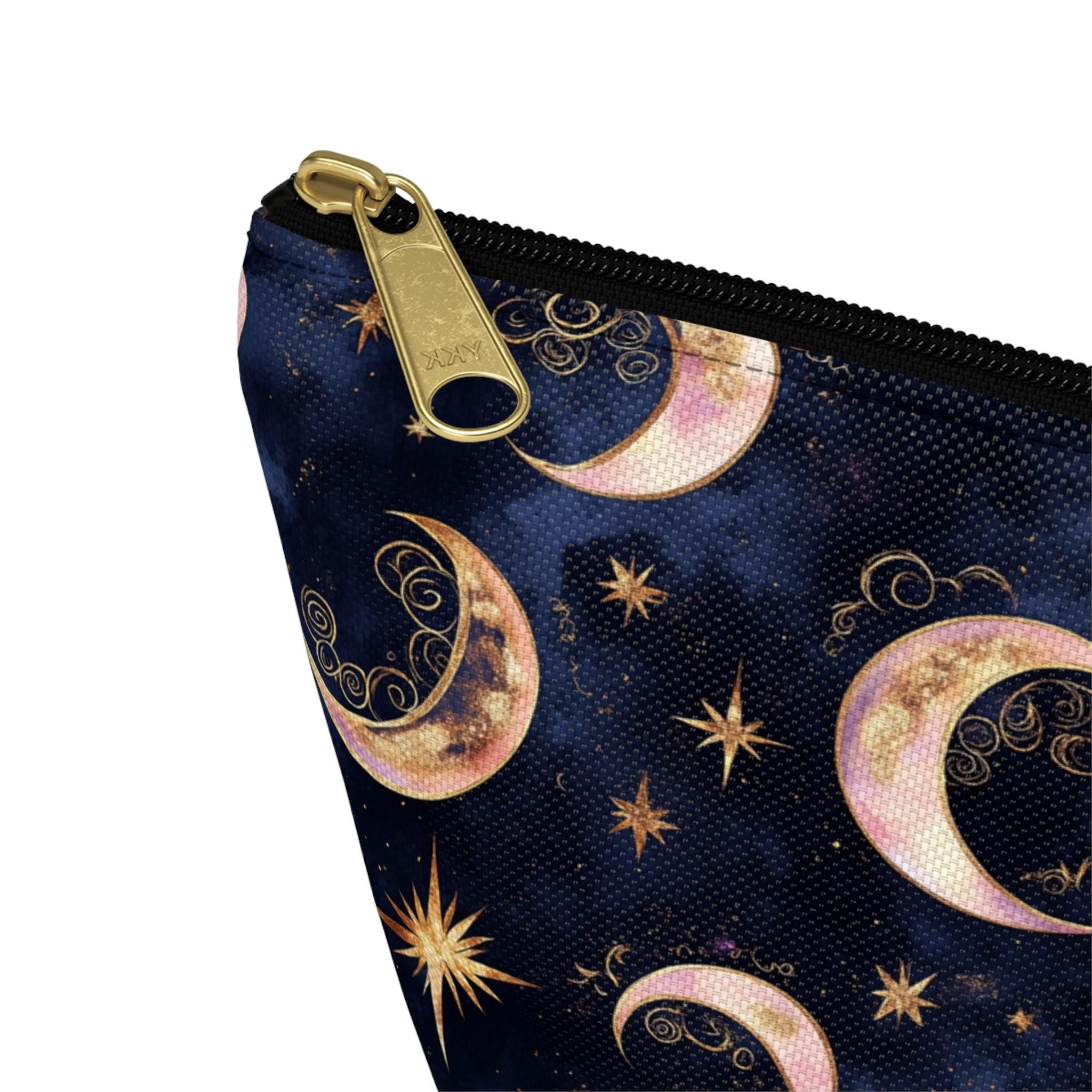 Moon Phase Pattern Accessory Pouch | Crescent Moon Stars Cosmetic Bag