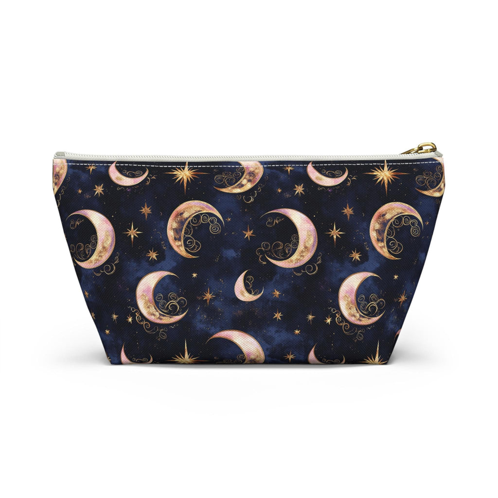 Moon Phase Pattern Accessory Pouch | Crescent Moon Stars Cosmetic Bag