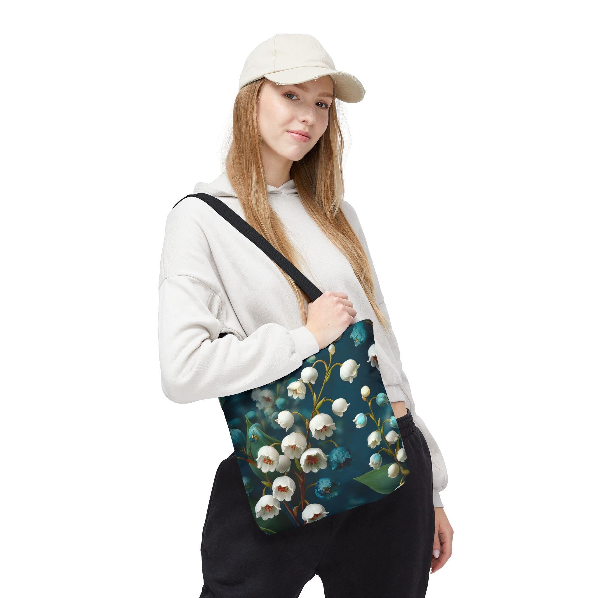 Lily of the Valley Tote Bag | Navy Botanical Floral Cottagecore Bag