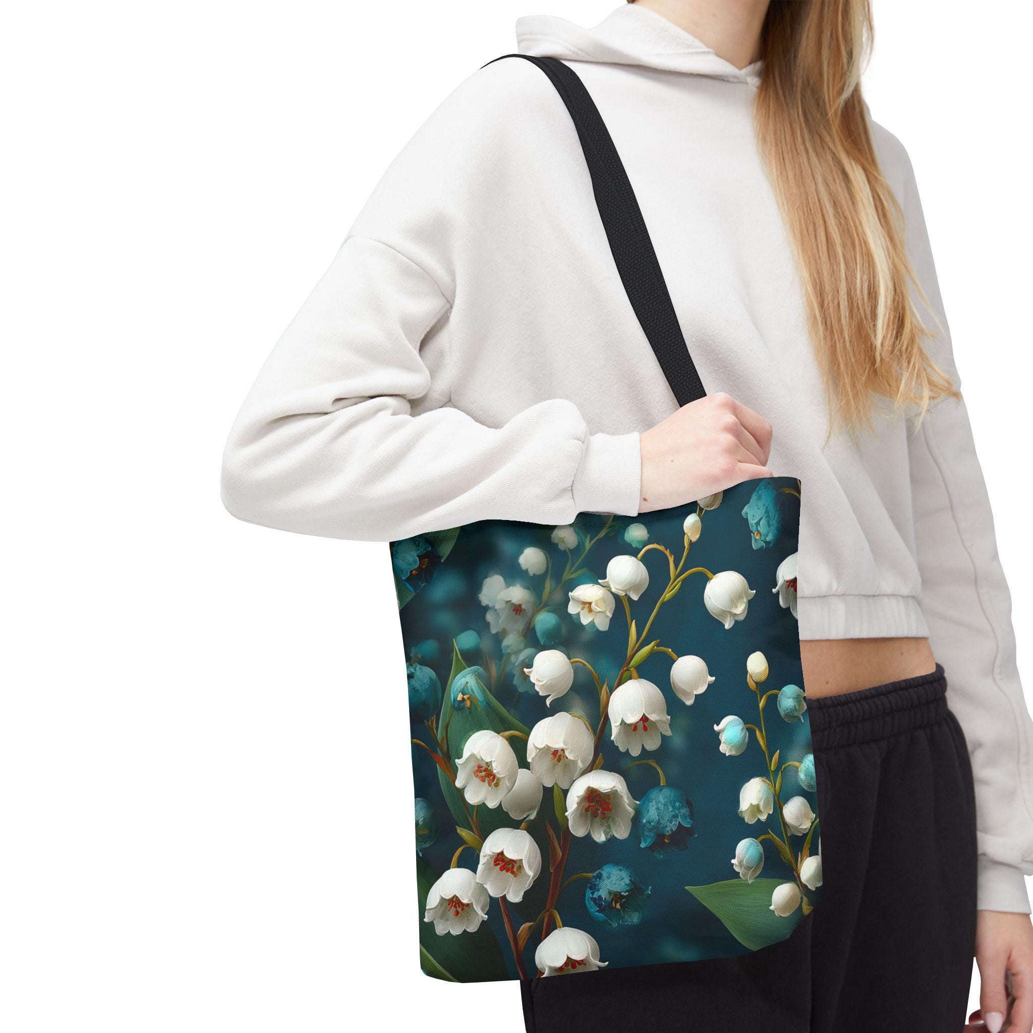 Lily of the Valley Tote Bag | Navy Botanical Floral Cottagecore Bag