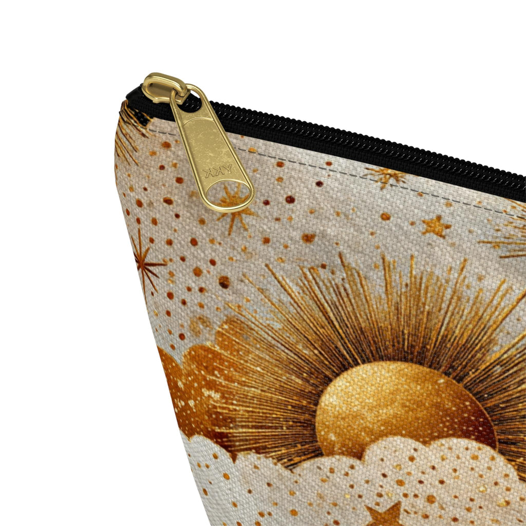 Celestial Sun Moon Clouds accessory pouch | T-bottom zipper cosmetics bag