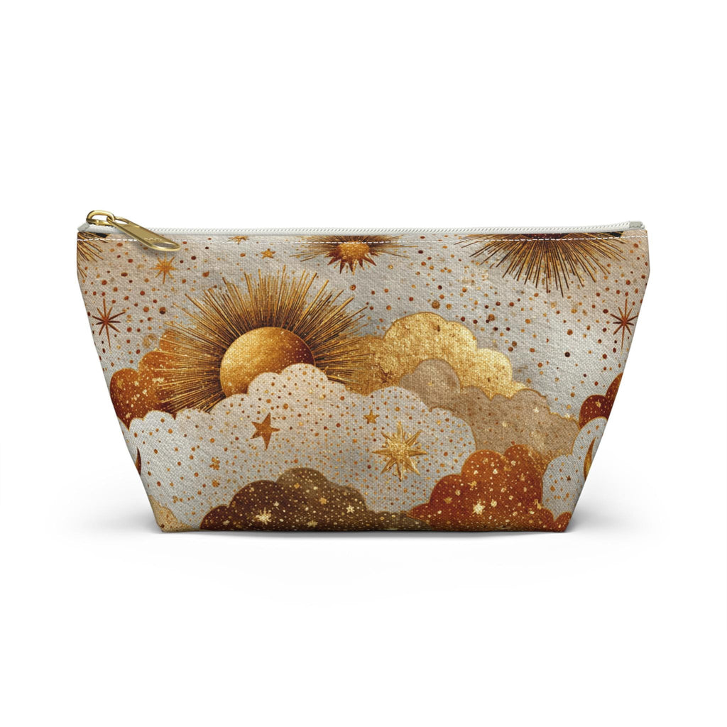 Celestial Sun Moon Clouds accessory pouch | T-bottom zipper cosmetics bag