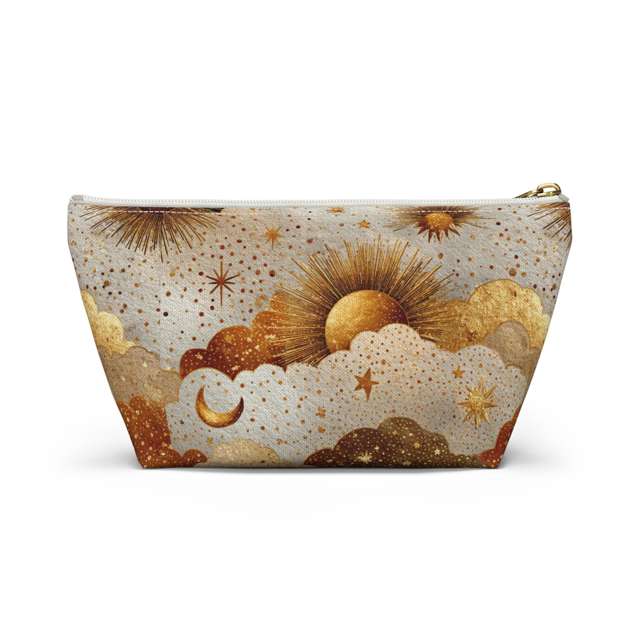 Celestial Sun Moon Clouds accessory pouch | T-bottom zipper cosmetics bag