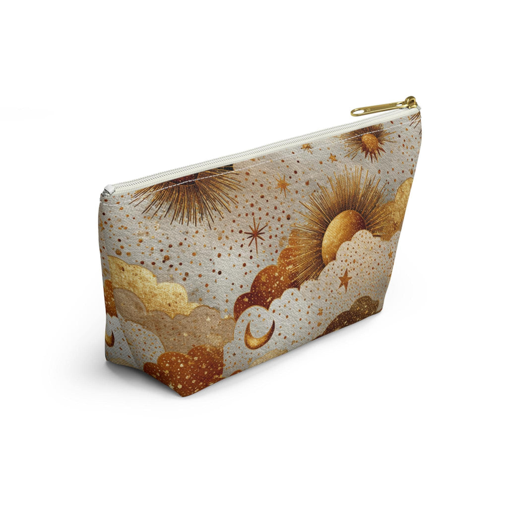 Celestial Sun Moon Clouds accessory pouch | T-bottom zipper cosmetics bag