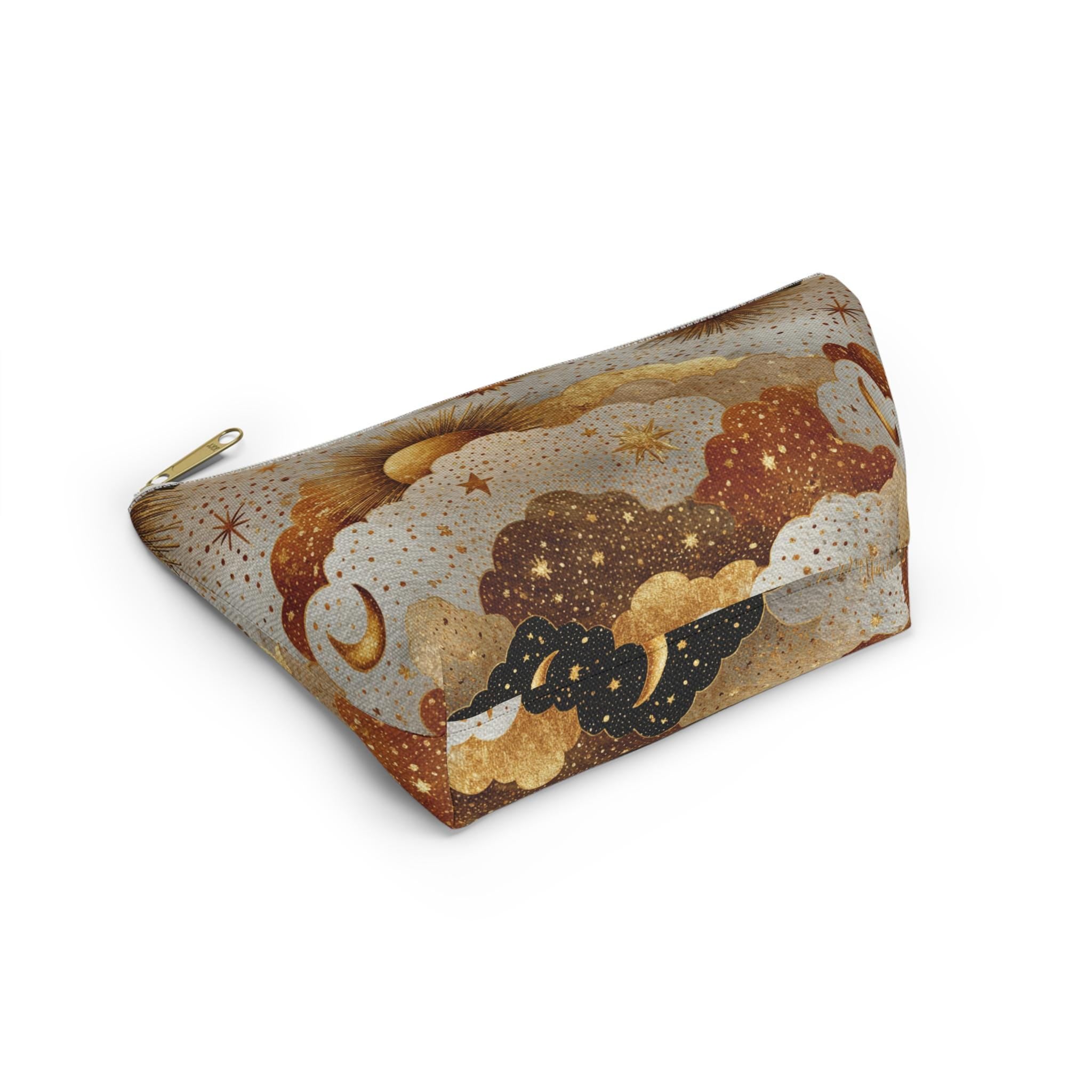 Celestial Sun Moon Clouds accessory pouch | T-bottom zipper cosmetics bag