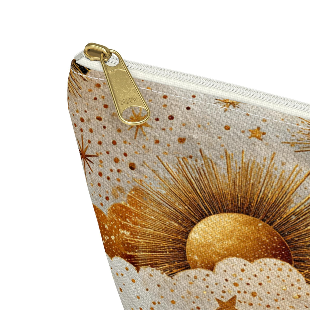 Celestial Sun Moon Clouds accessory pouch | T-bottom zipper cosmetics bag