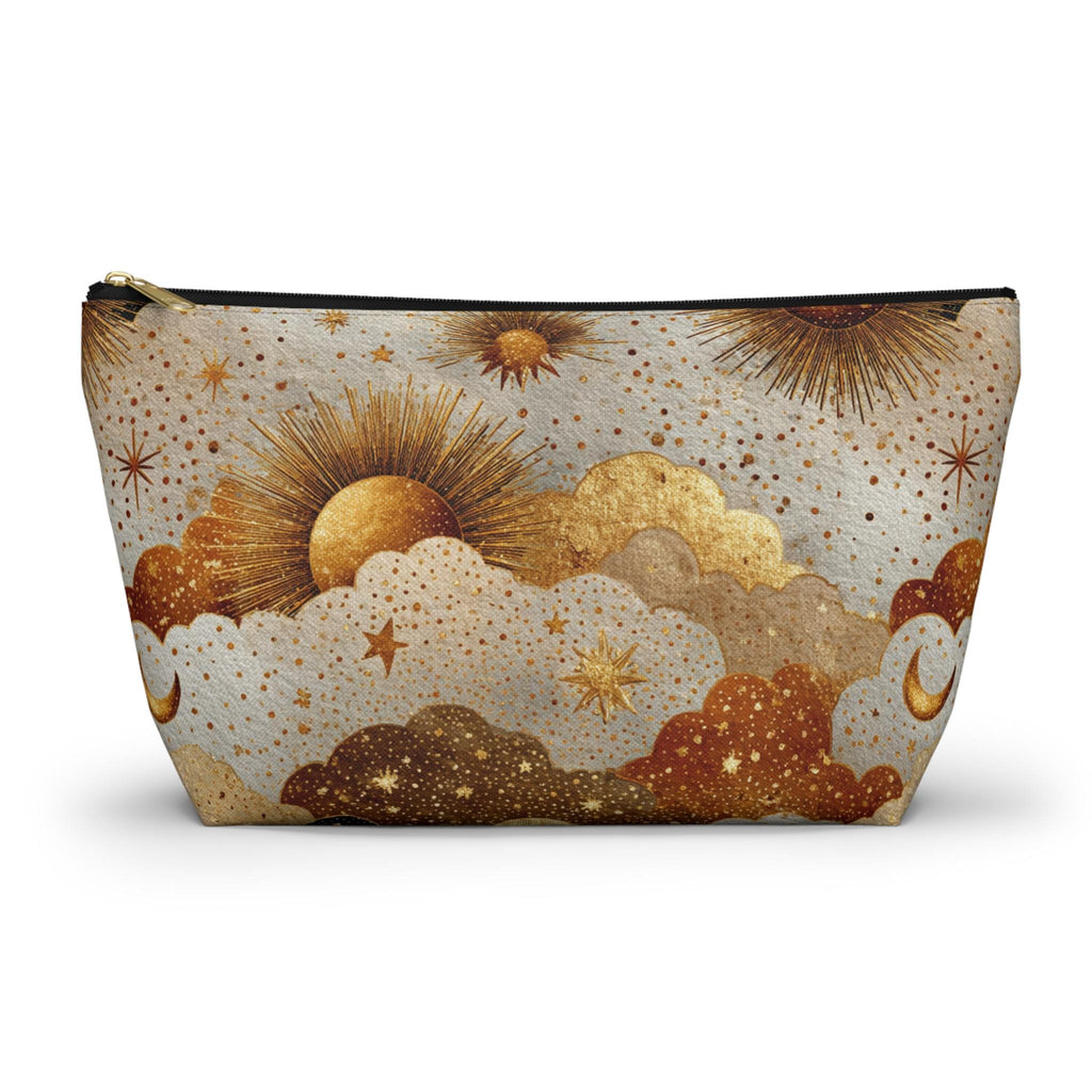 Celestial Sun Moon Clouds accessory pouch | T-bottom zipper cosmetics bag
