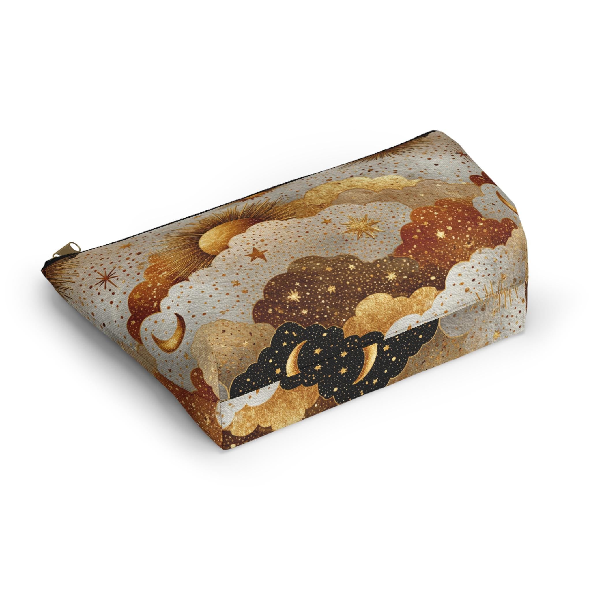 Celestial Sun Moon Clouds accessory pouch | T-bottom zipper cosmetics bag