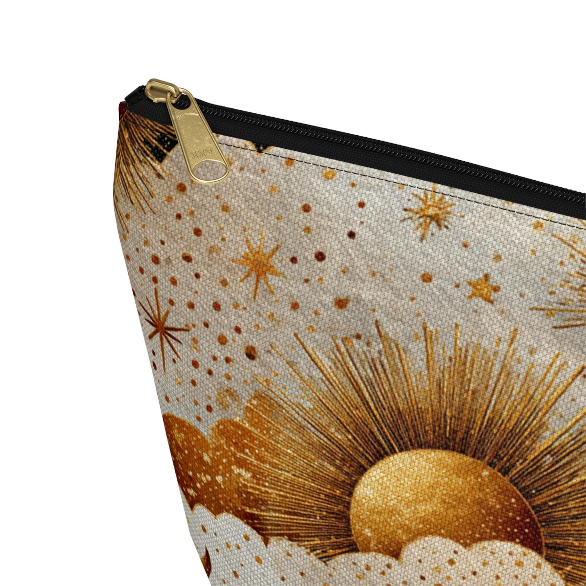 Celestial Sun Moon Clouds accessory pouch | T-bottom zipper cosmetics bag