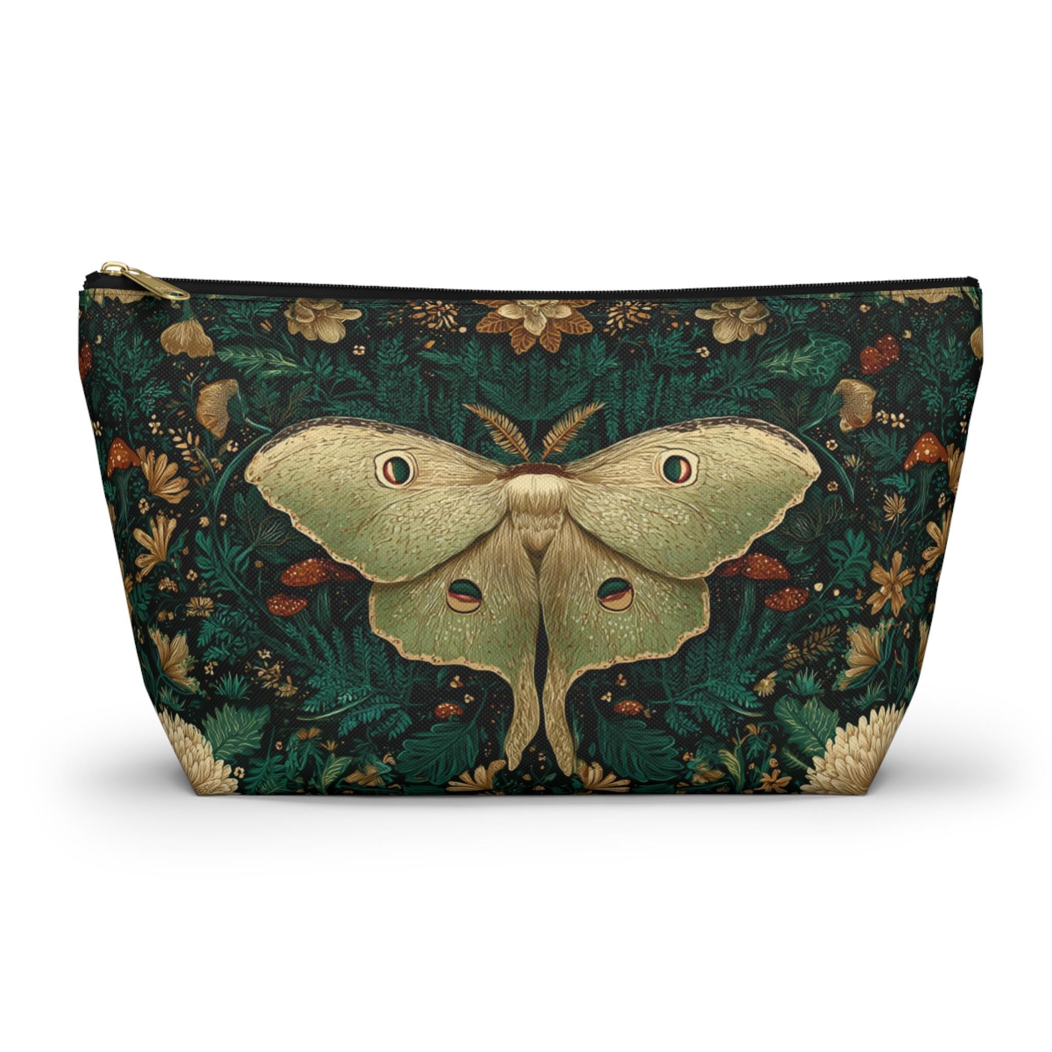 Luna Moth Floral Illustration Accessory Pouch