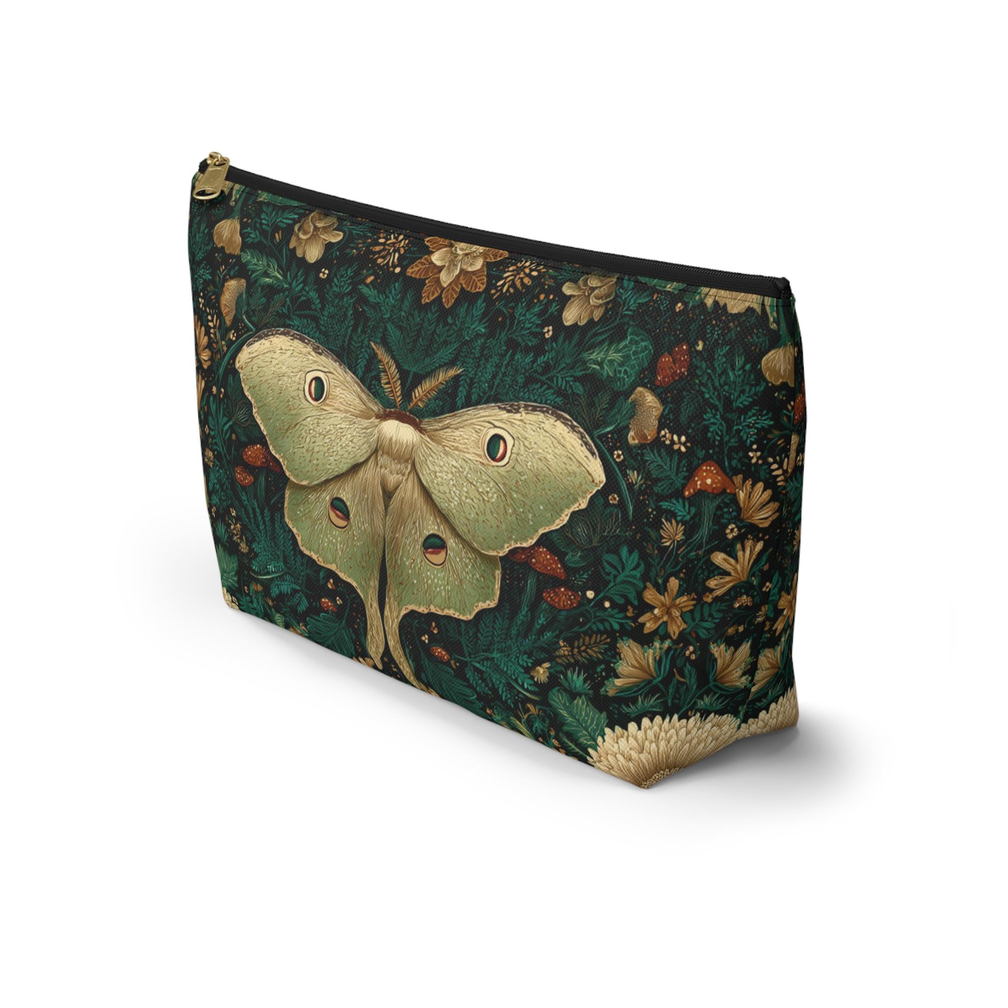 Luna Moth Floral Illustration Accessory Pouch