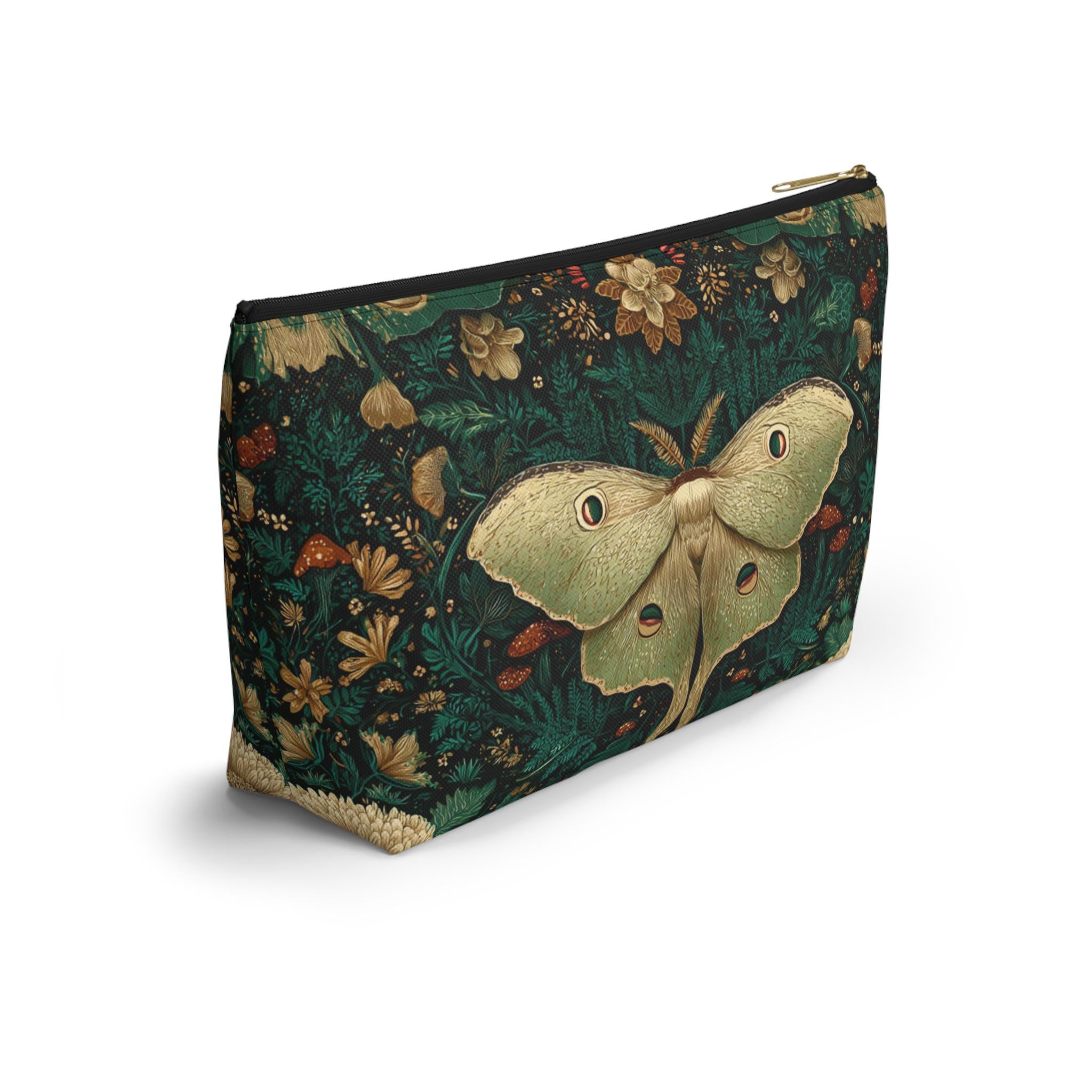 Luna Moth Floral Illustration Accessory Pouch