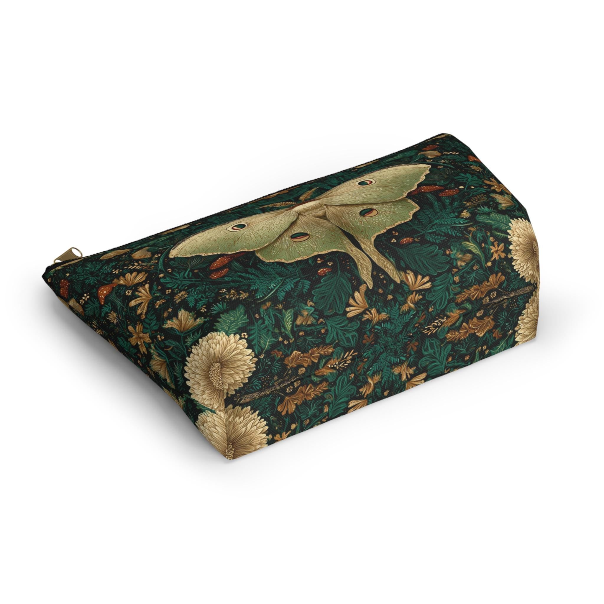 Luna Moth Floral Illustration Accessory Pouch