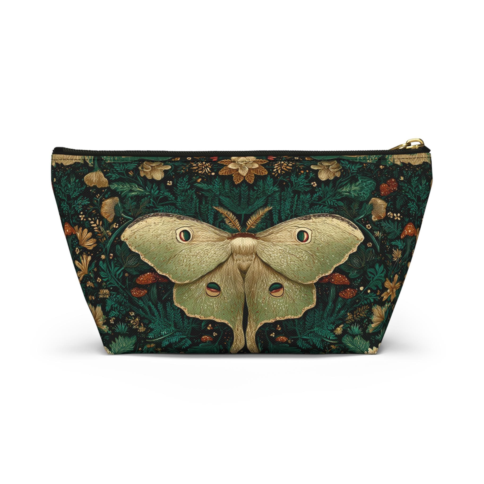 Luna Moth Floral Illustration Accessory Pouch