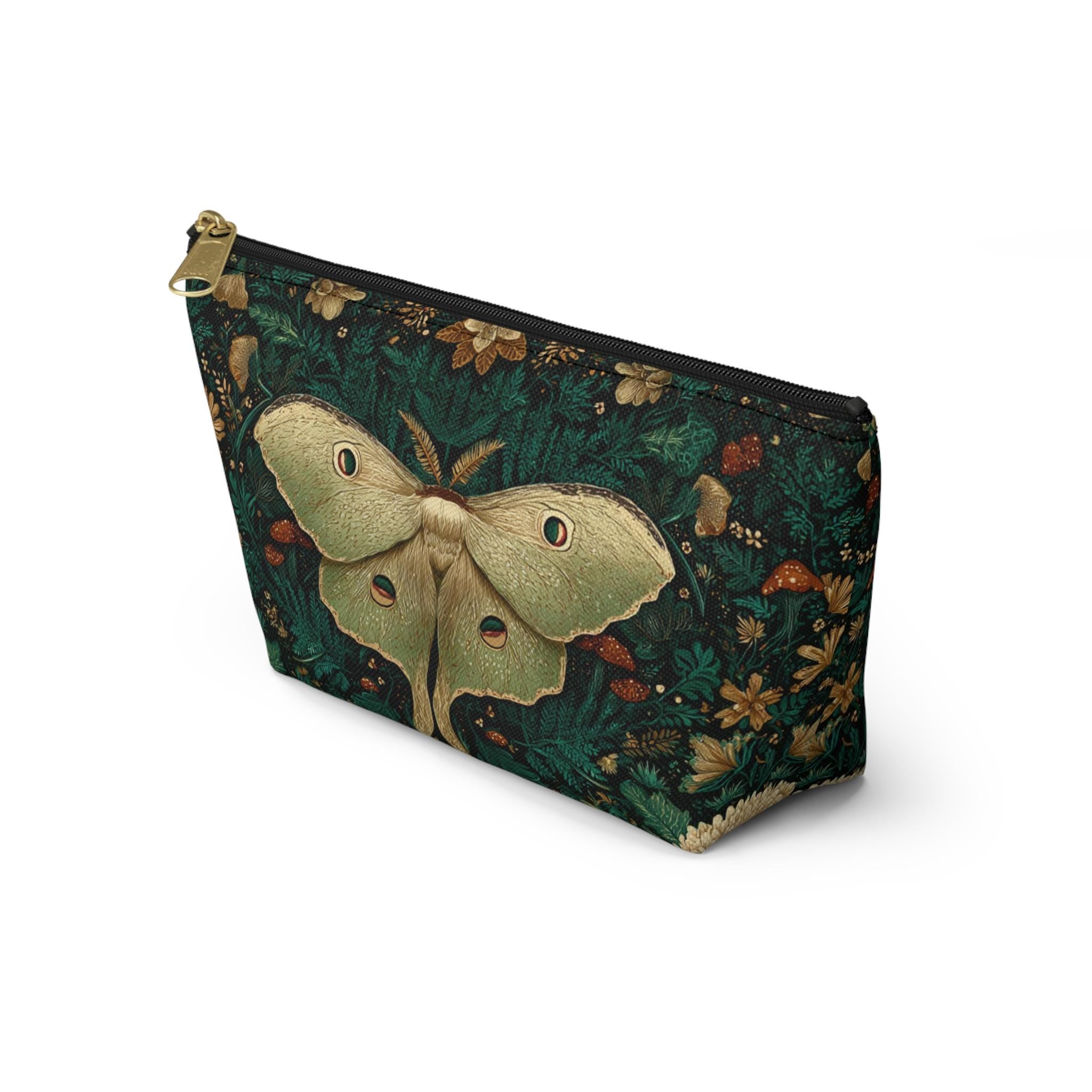 Luna Moth Floral Illustration Accessory Pouch