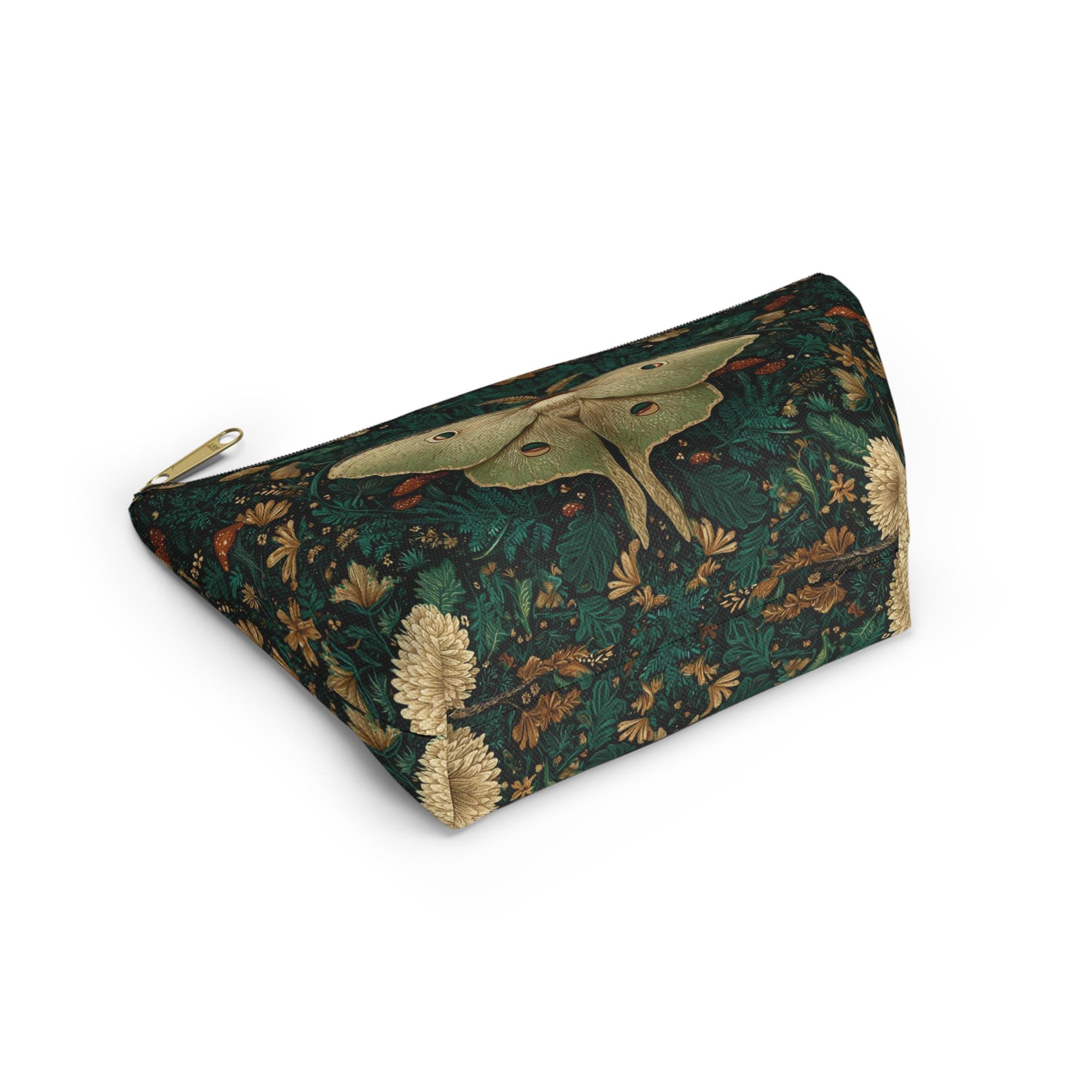 Luna Moth Floral Illustration Accessory Pouch