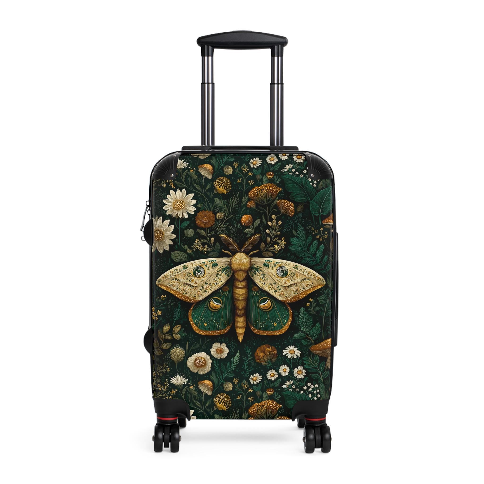 Moth and Wildflowers Suitcase | Botanical Travel Luggage Cover