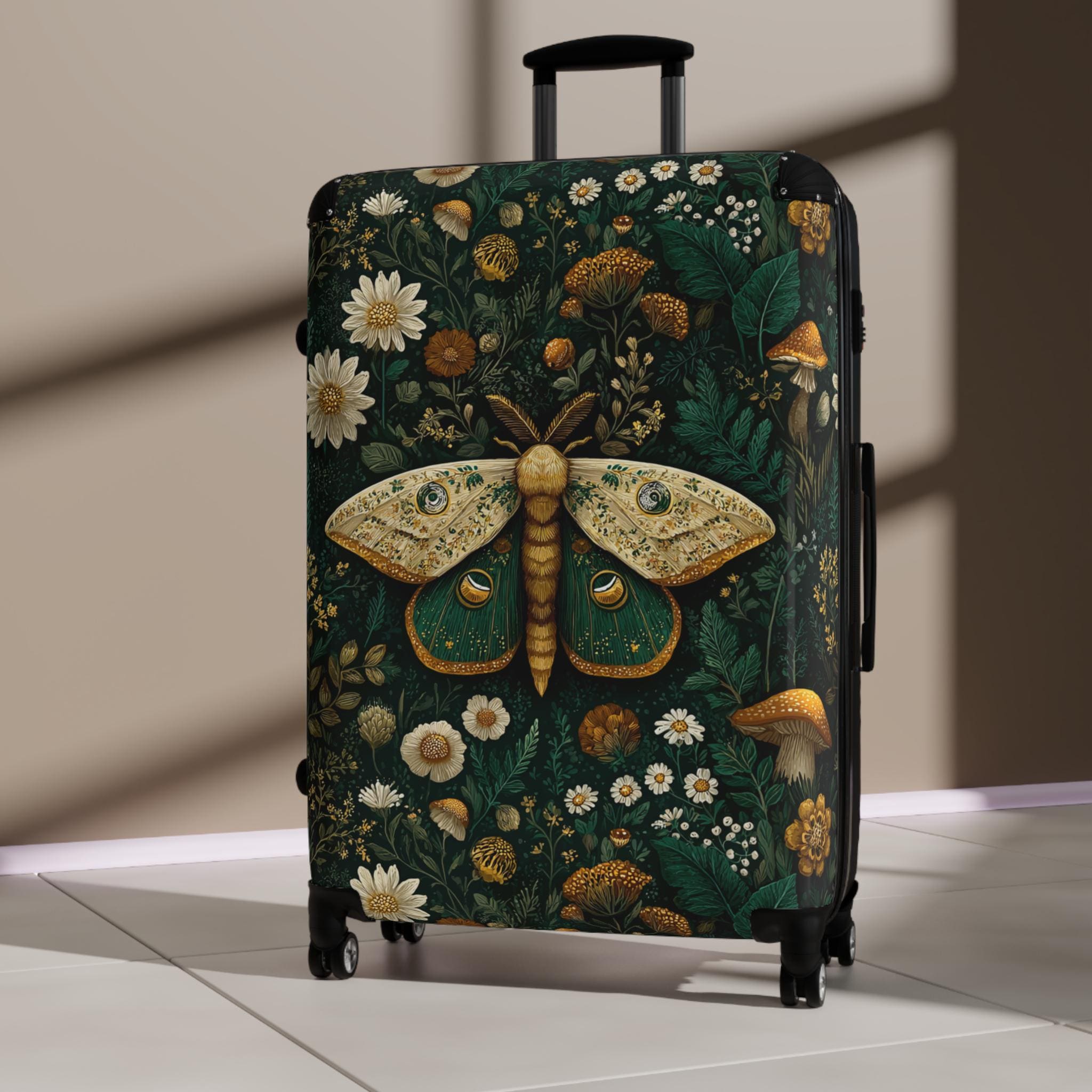 Moth and Wildflowers Suitcase | Botanical Travel Luggage Cover