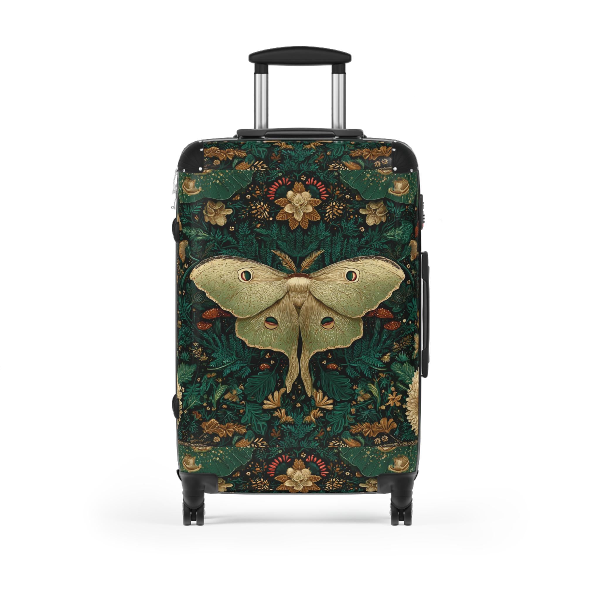 Luna Moth Floral Pattern Suitcase | Vintage Botanical Luggage