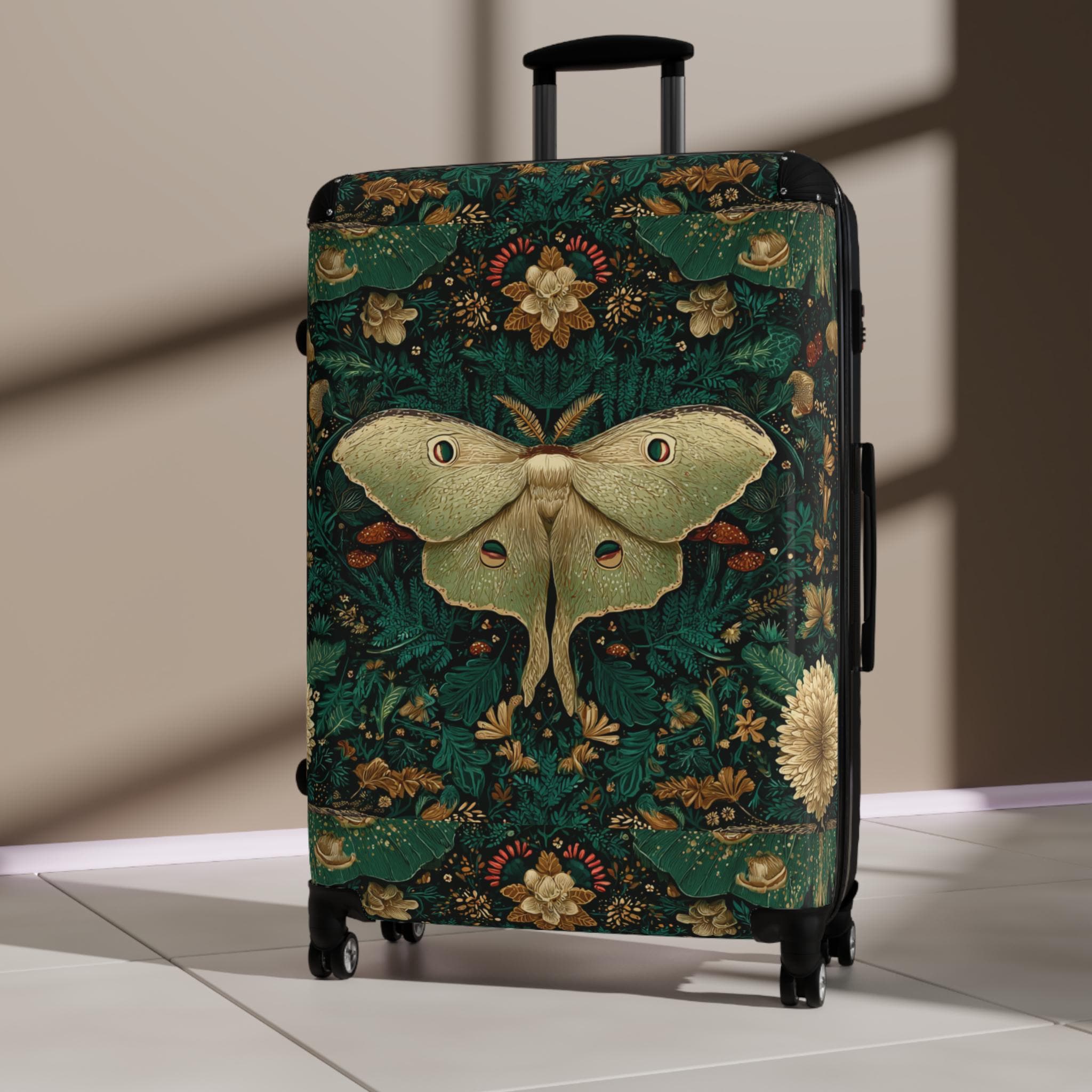 Luna Moth Floral Pattern Suitcase | Vintage Botanical Luggage