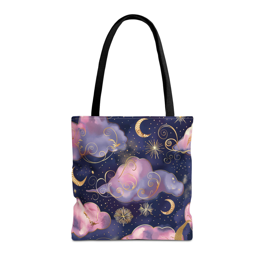Pink Purple Dream Clouds Tote Bag | Moon Stars Celestial Pattern
