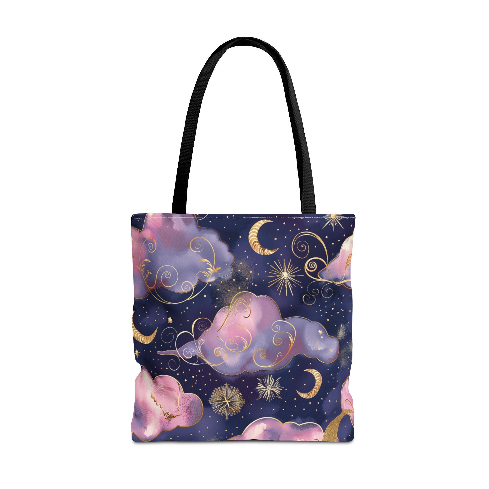 Pink Purple Dream Clouds Tote Bag | Moon Stars Celestial Pattern