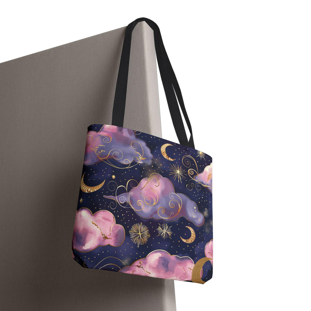 Pink Purple Dream Clouds Tote Bag | Moon Stars Celestial Pattern