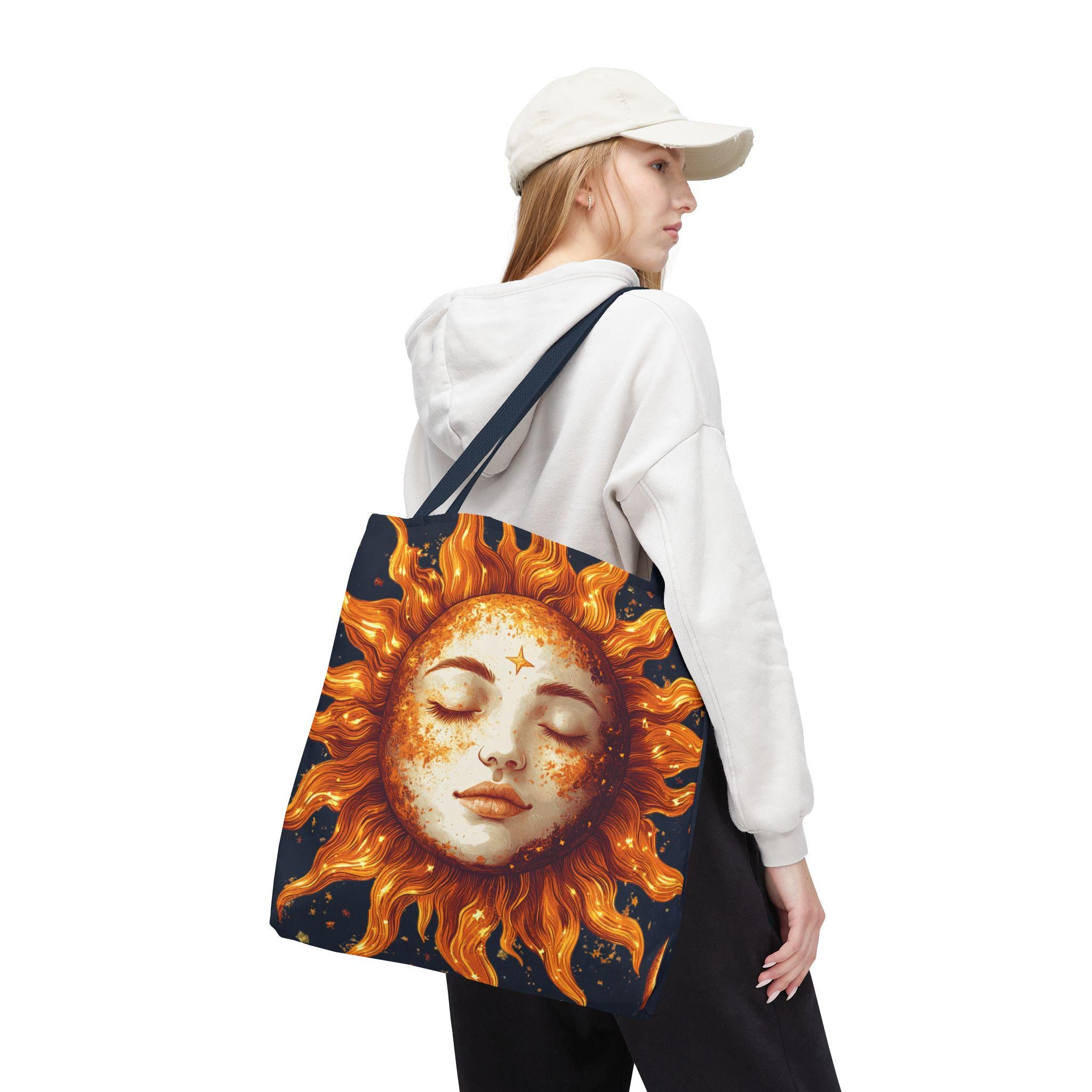 Celestial Sun Face Tote Bag | Sun Moon Stars Astrology Print