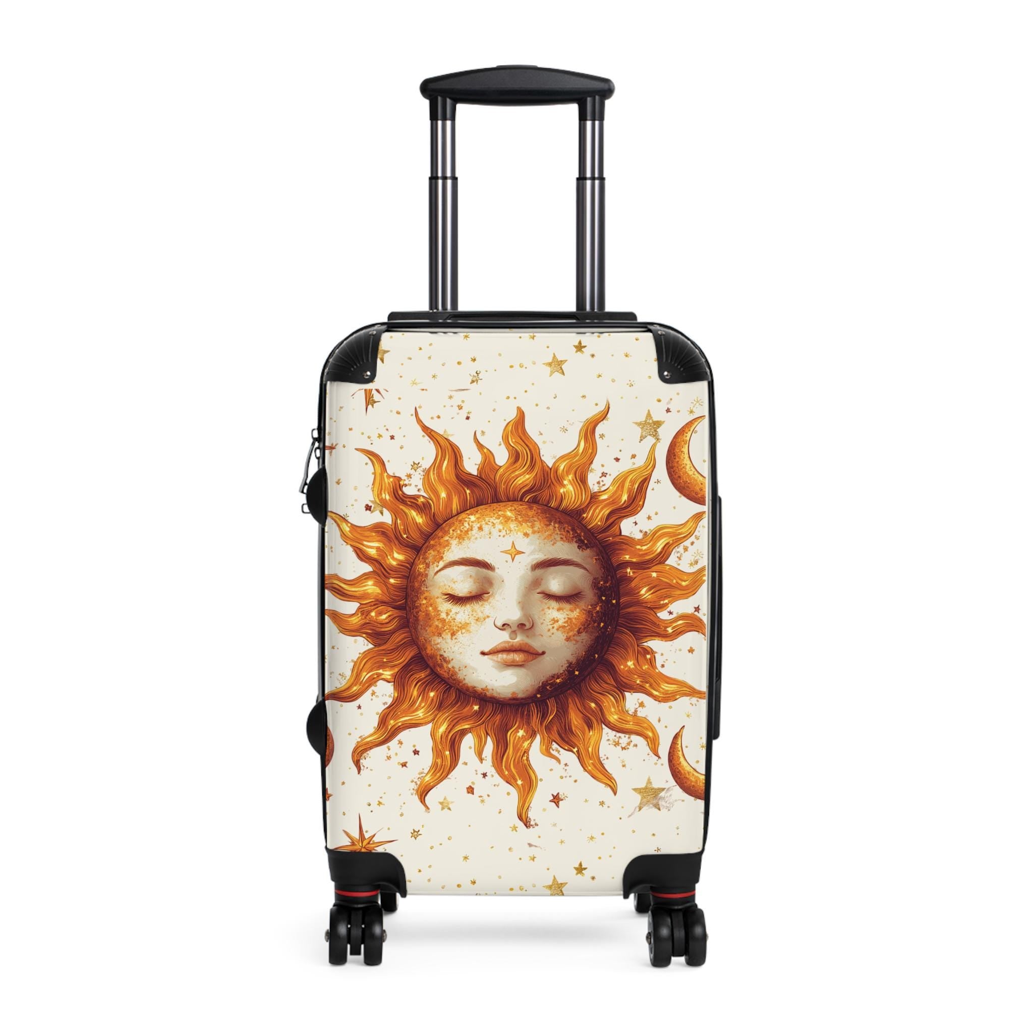 Celestial Sun Face Suitcase | Boho Hard-Shell Luggage for Travelers