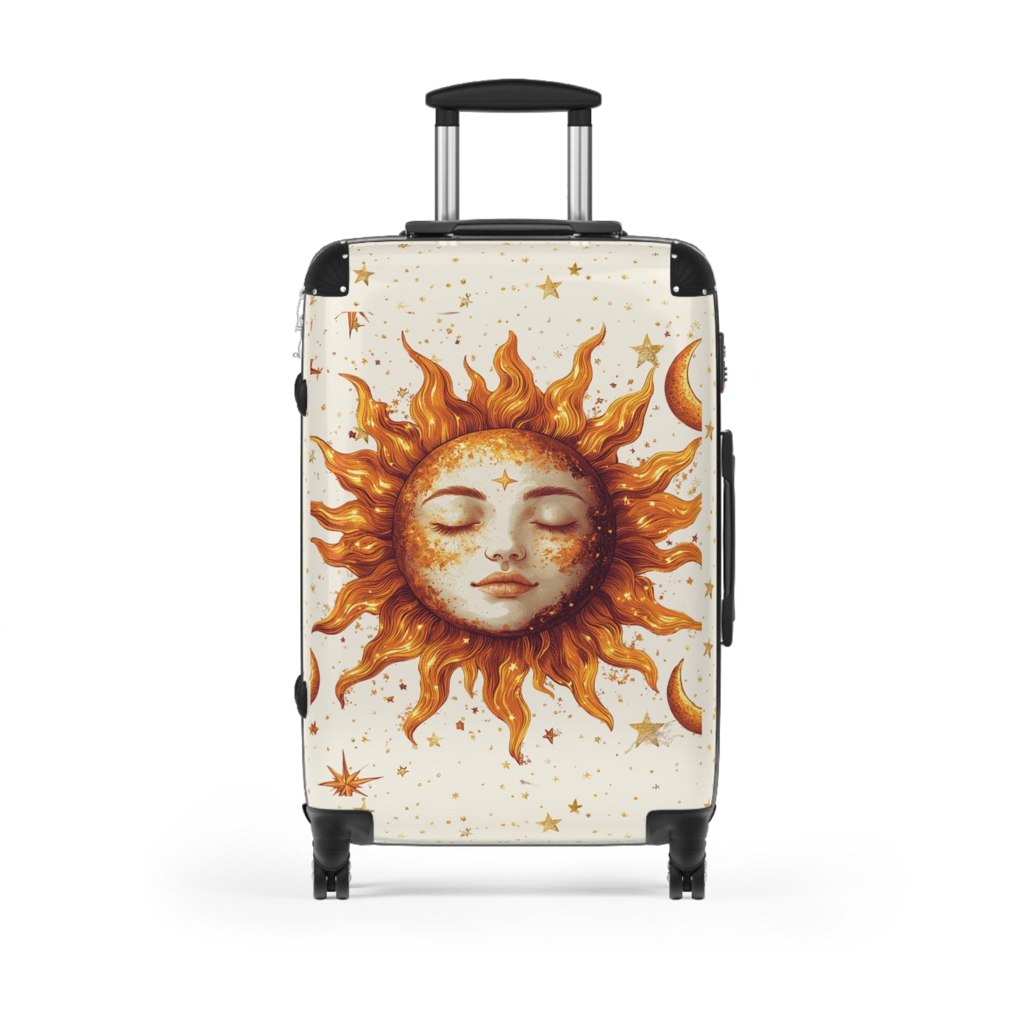 Celestial Sun Face Suitcase | Boho Hard-Shell Luggage for Travelers