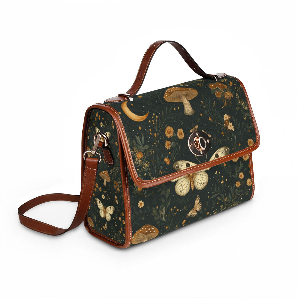 Vintage Moth Mushroom Floral Waterproof Canvas Bag | Dark Botanical Print