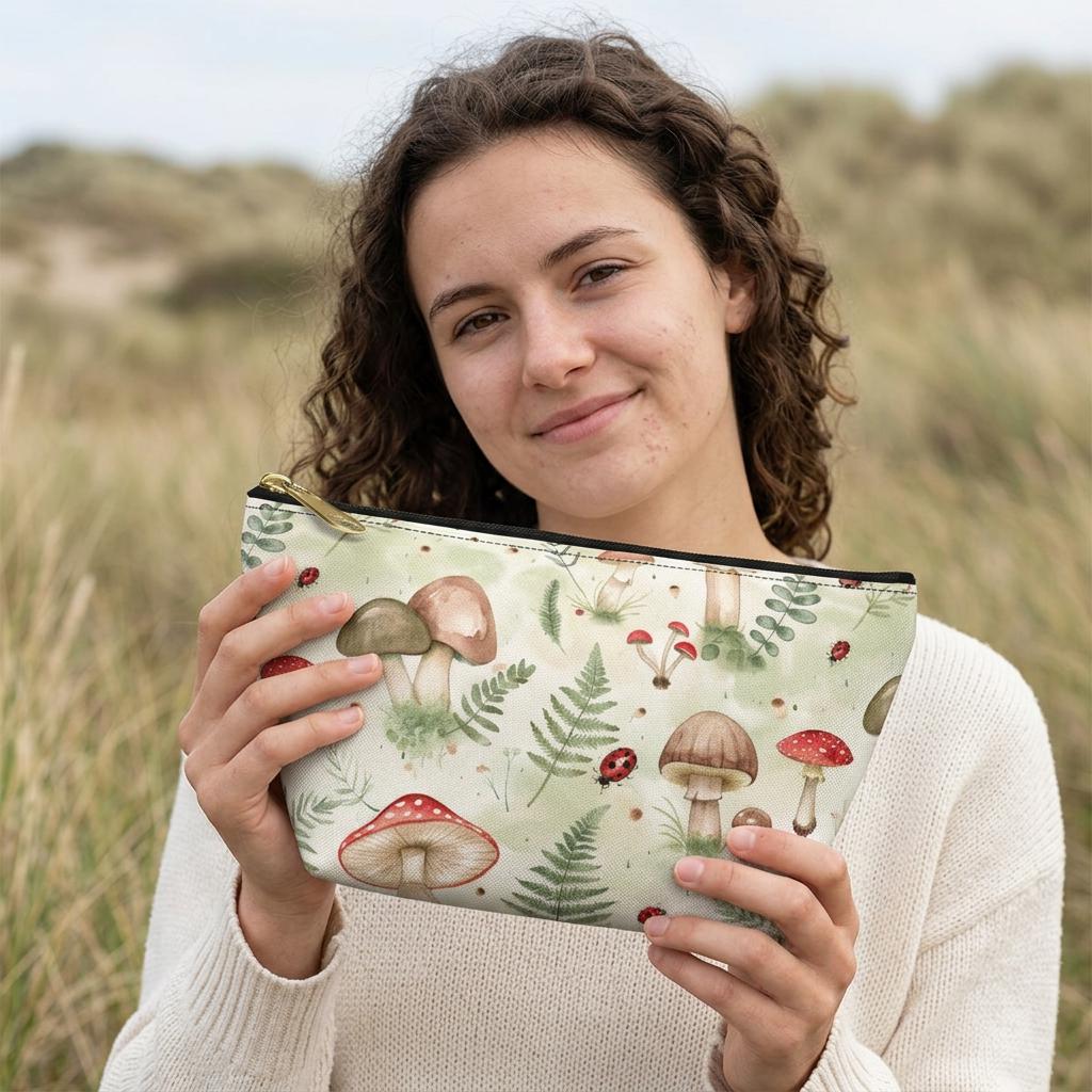 Watercolor Mushroom Forest Accessory Pouch | Cottagecore Makeup Bag