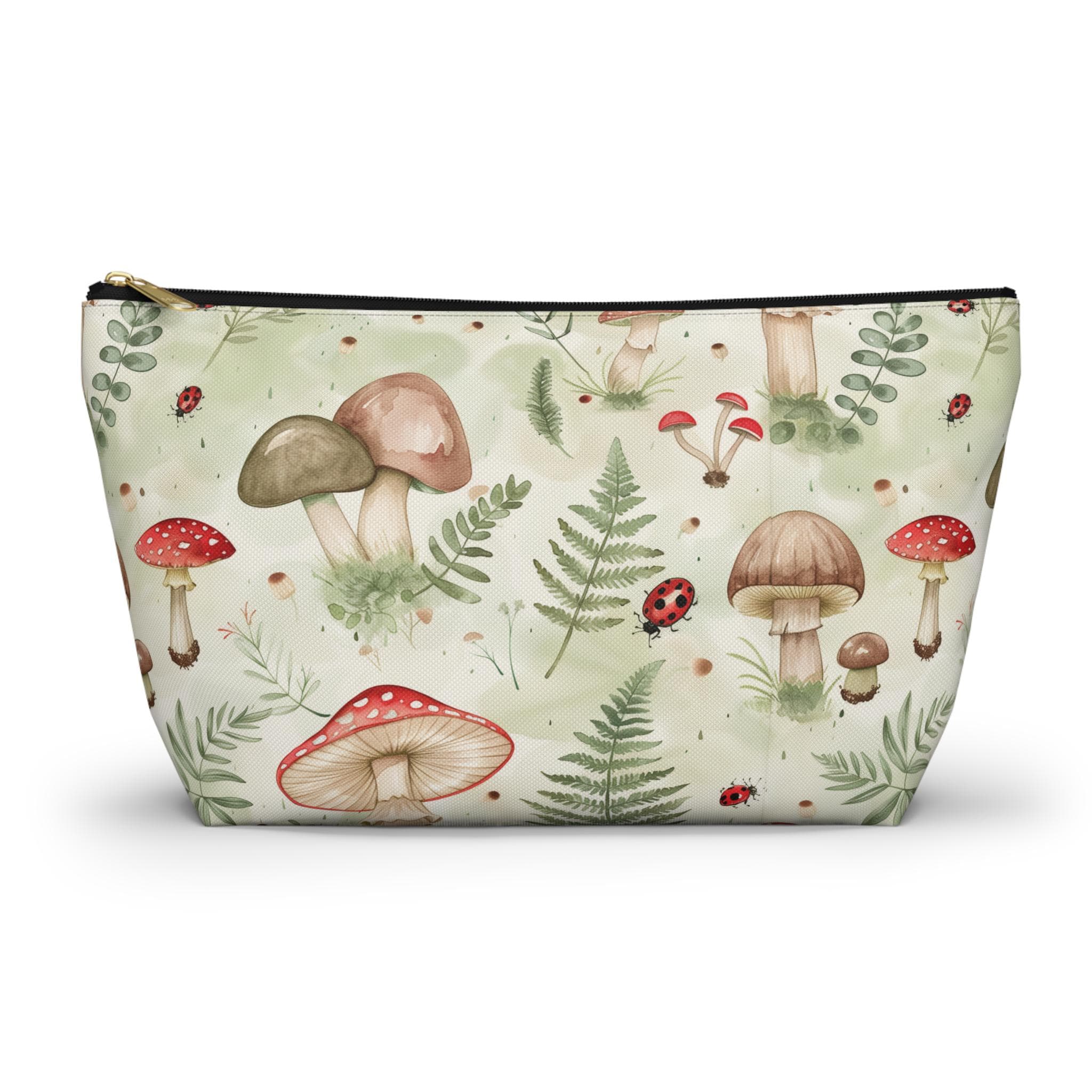 Watercolor Mushroom Forest Accessory Pouch | Cottagecore Makeup Bag