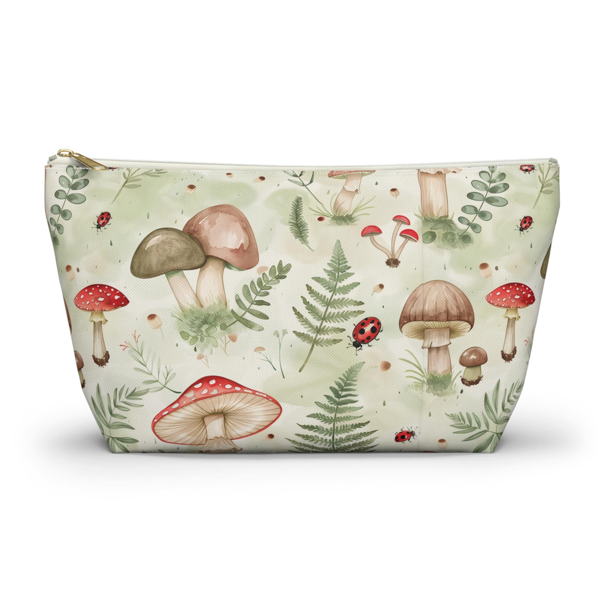 Watercolor Mushroom Forest Accessory Pouch | Cottagecore Makeup Bag