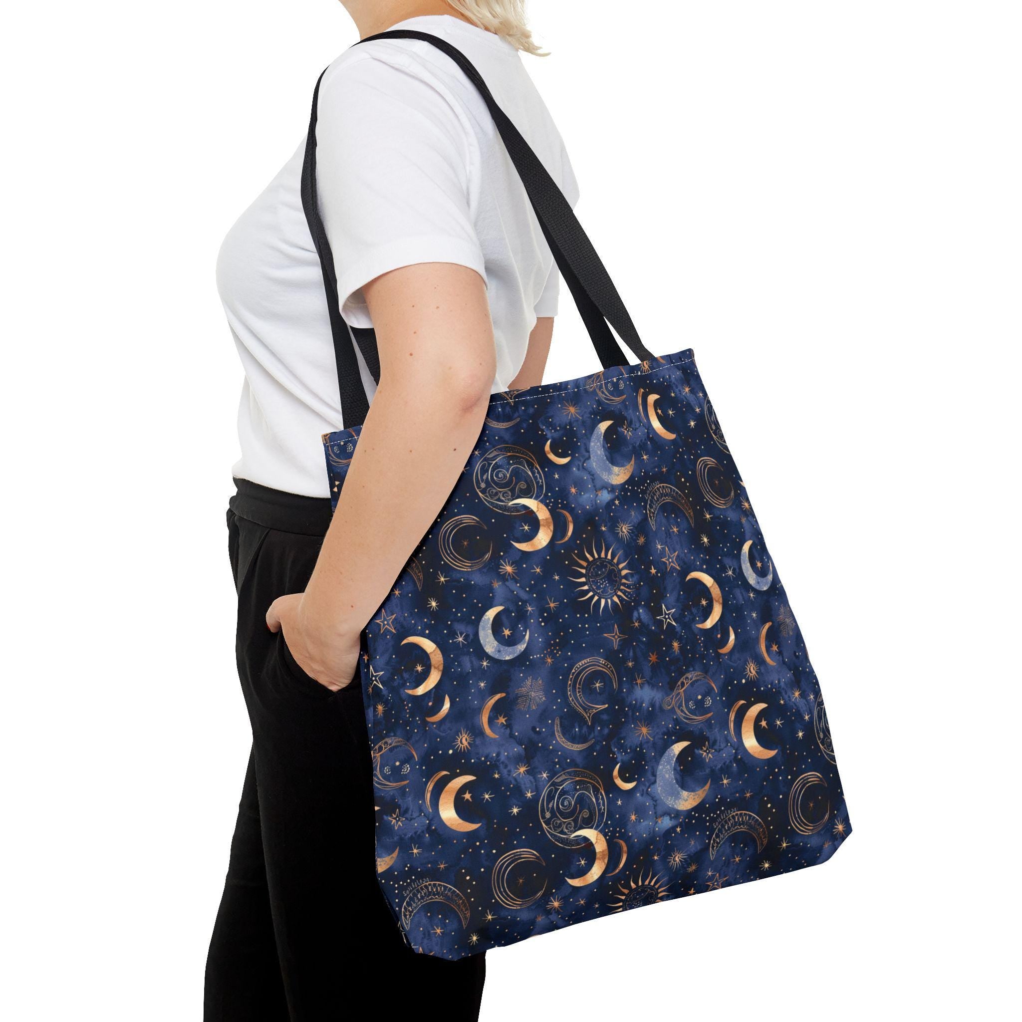 Celestial Moon Phase  Tote | Navy Starry Sky Bag