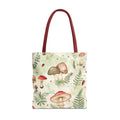 Watercolor Mushroom Pattern Tote Bag | Ferns, Ladybugs, Botanical Print