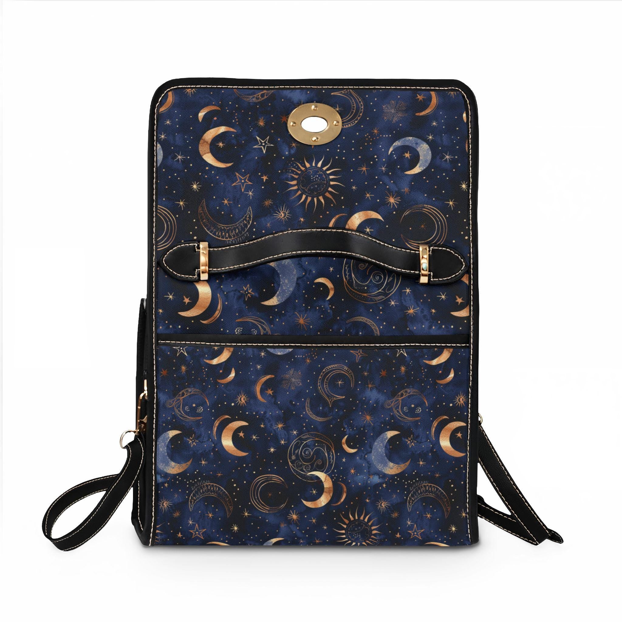 Celestial Moon Phases Waterproof Canvas Bag | Stars, Crescent Moon Pattern