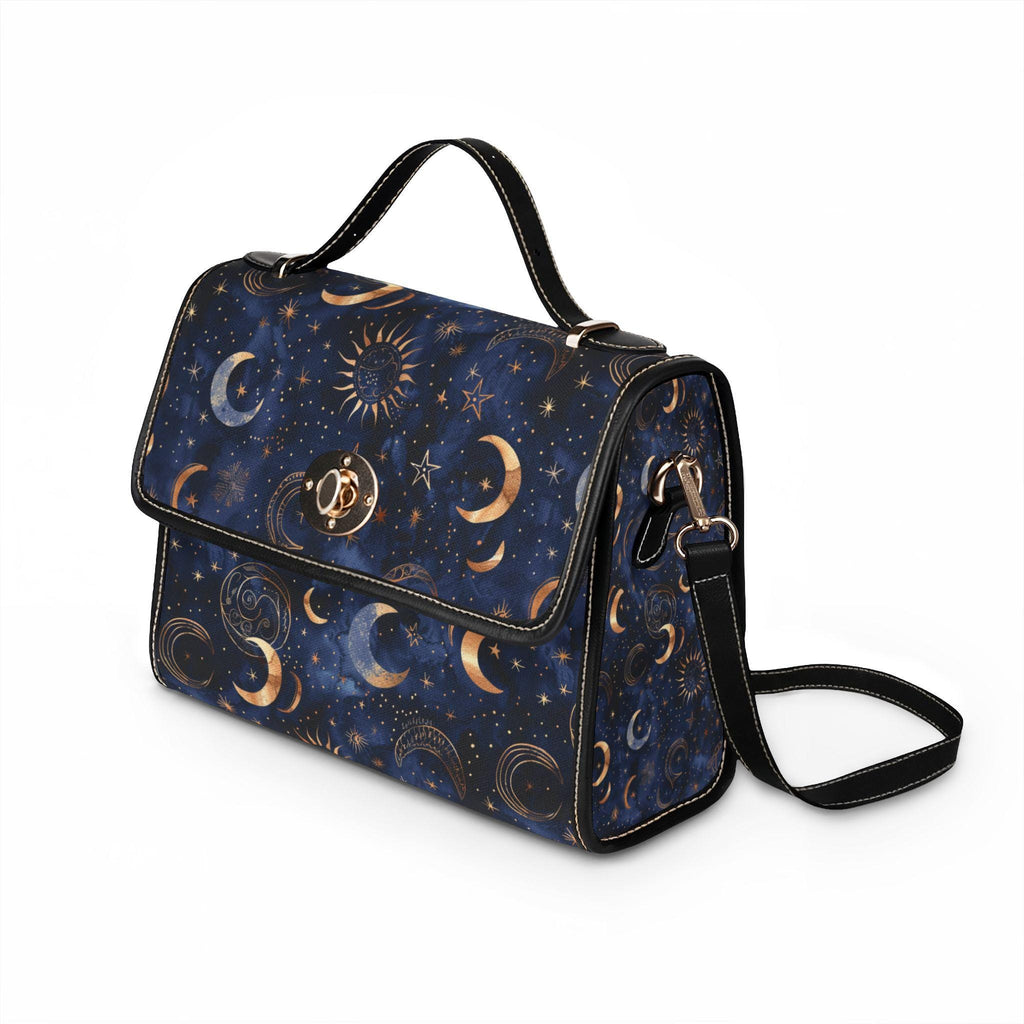 Celestial Moon Phases Waterproof Canvas Bag | Stars, Crescent Moon Pattern