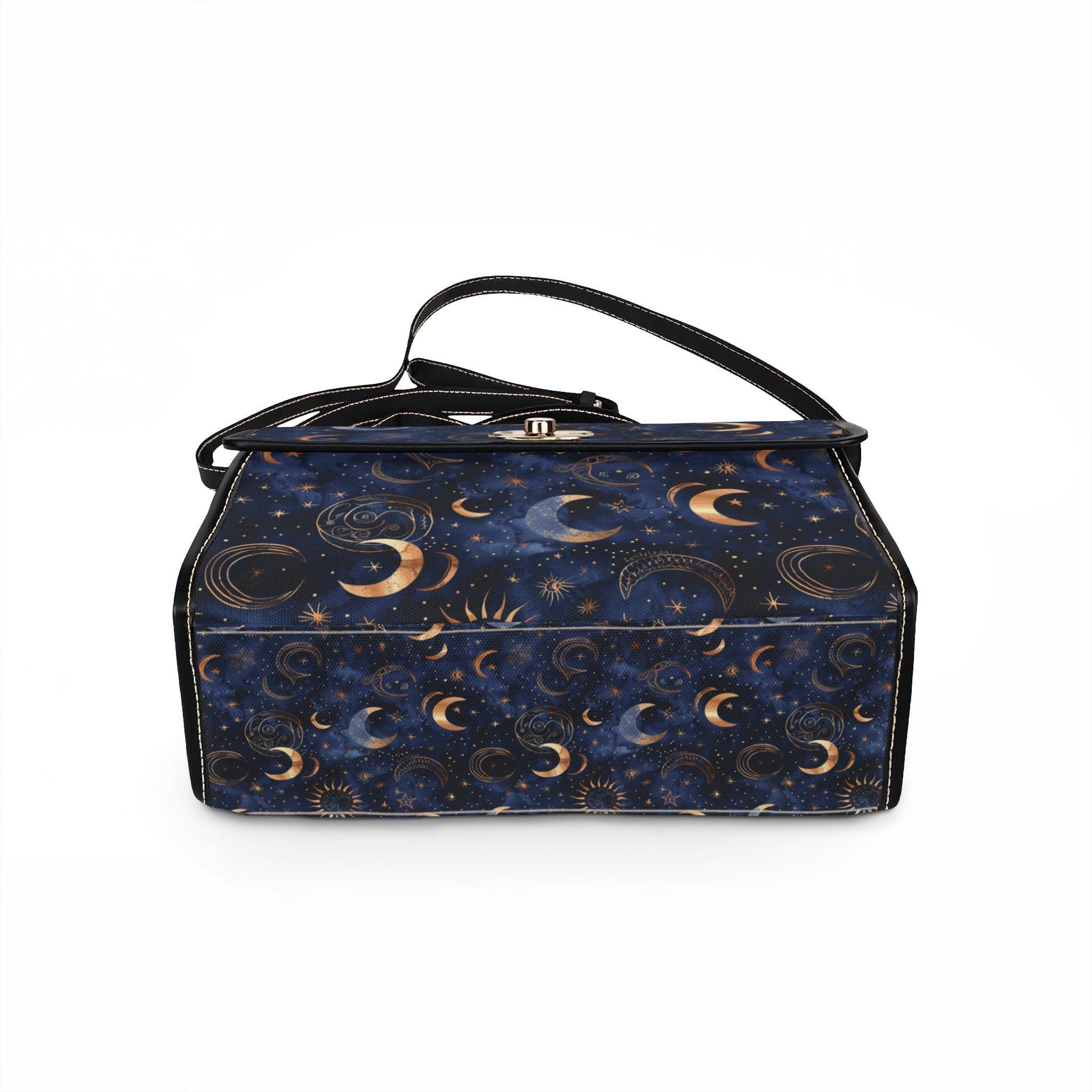 Celestial Moon Phases Waterproof Canvas Bag | Stars, Crescent Moon Pattern